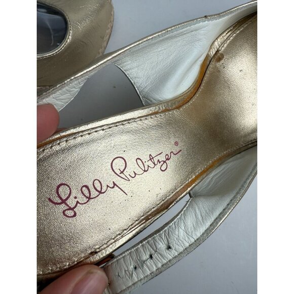 Lilly Pulitzer Wedge Kristin Slingback Gold Size 7.5 Wedding Guest - Picture 7 of 11